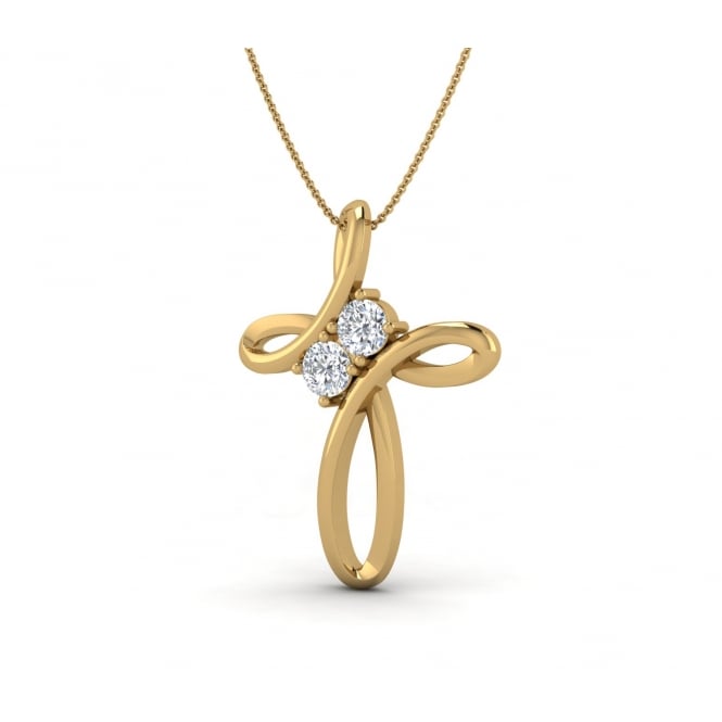 Cross Solitaire Diamond Pendant in yellow gold