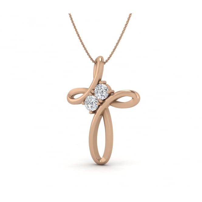 Cross Solitaire Diamond Pendant in rose gold