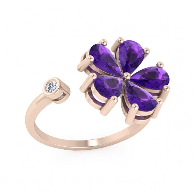 Flora Pear Amethyst Diamond Ring