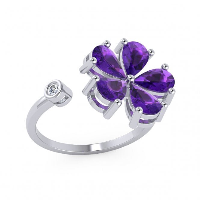 Flora Pear Amethyst Diamond Ring