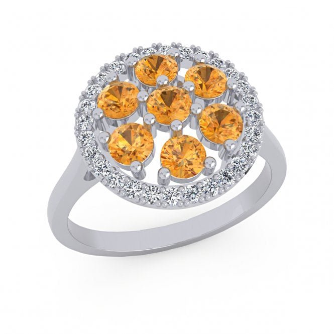 Fire Citrine and Diamond Halo Ring