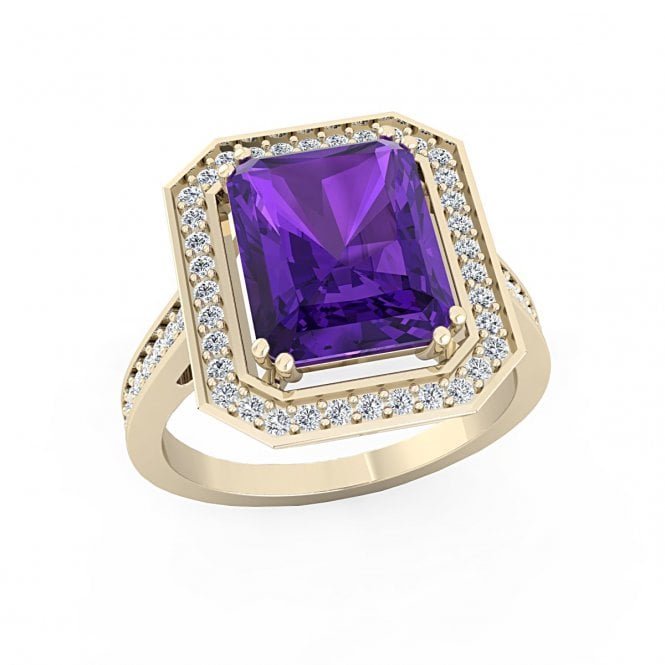 Emerald Cut Amethyst Diamond Ring