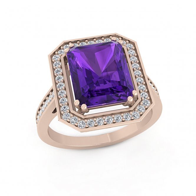 Emerald Cut Amethyst Diamond Ring