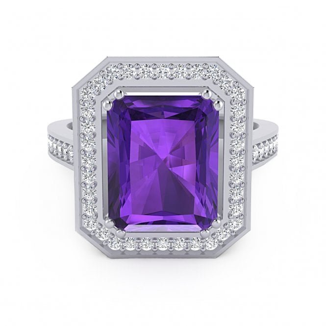 Emerald Cut Amethyst Diamond Ring