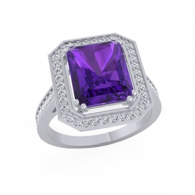 Emerald Cut Amethyst Diamond Ring