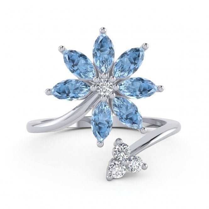 Flora Twirl Deep Blue Topaz Ring