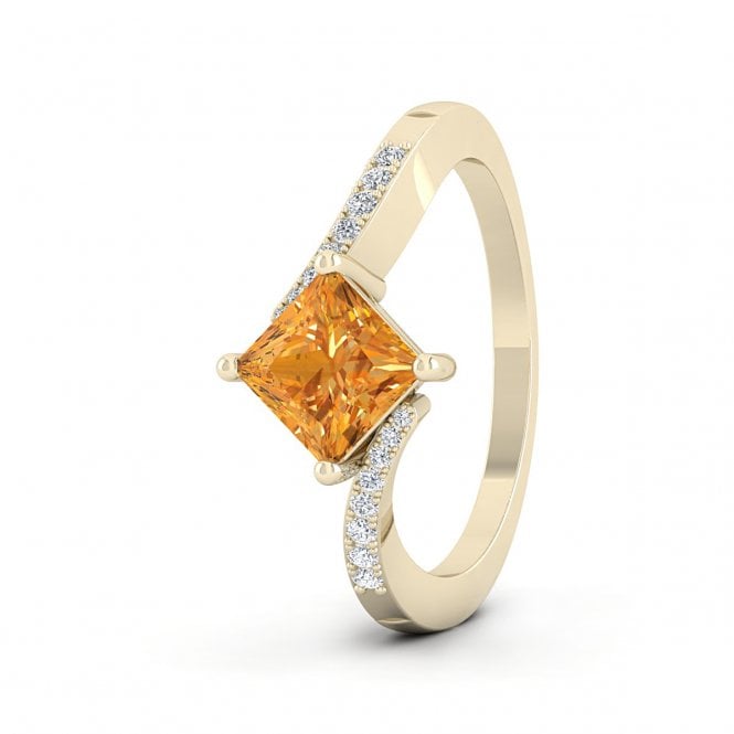 Citrine Princess Tension Diamond Ring