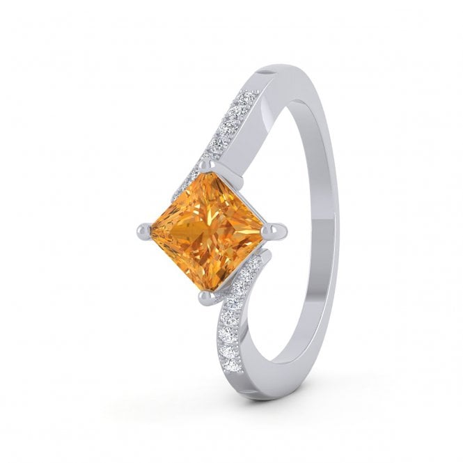 Citrine Princess Tension Diamond Ring