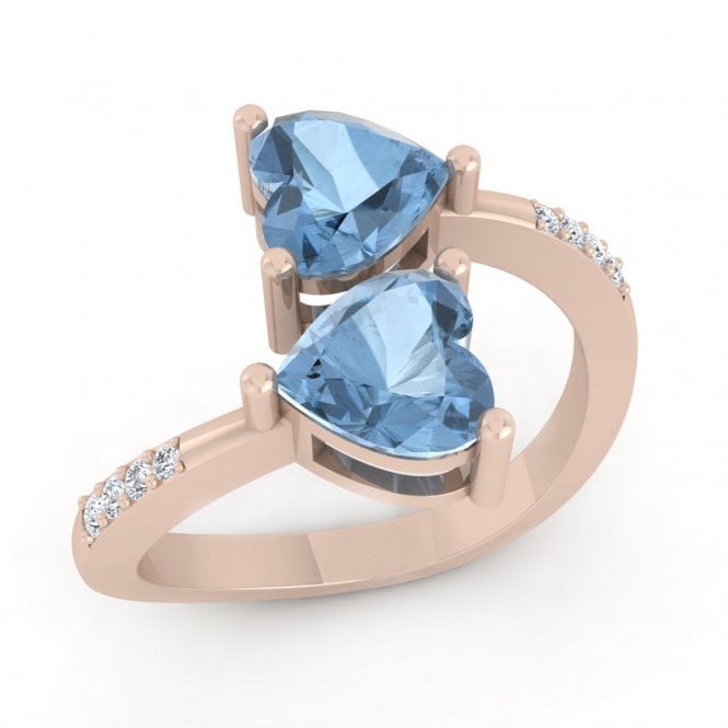 Blue Topaz Hearts 18k Diamond Ring