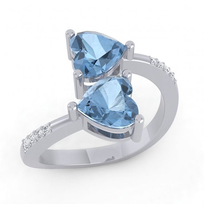 Blue Topaz Hearts 18k Diamond Ring