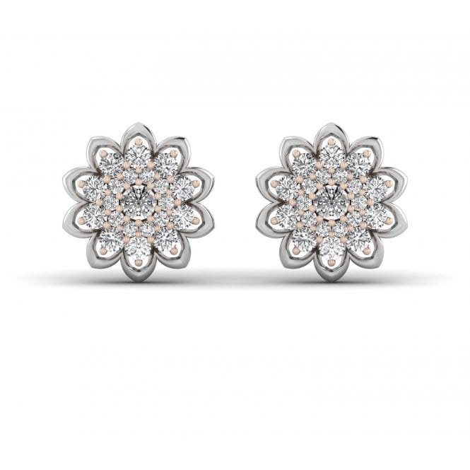 Fleur Double Tone 18k Diamond Studs