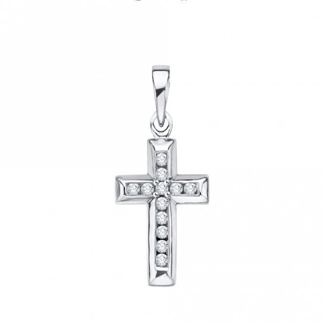 18K White Gold Diamond Cross Pendant