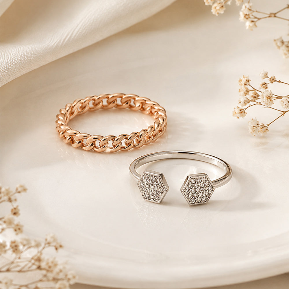 Two-Tone Diamond Hexagon & Chain Ring