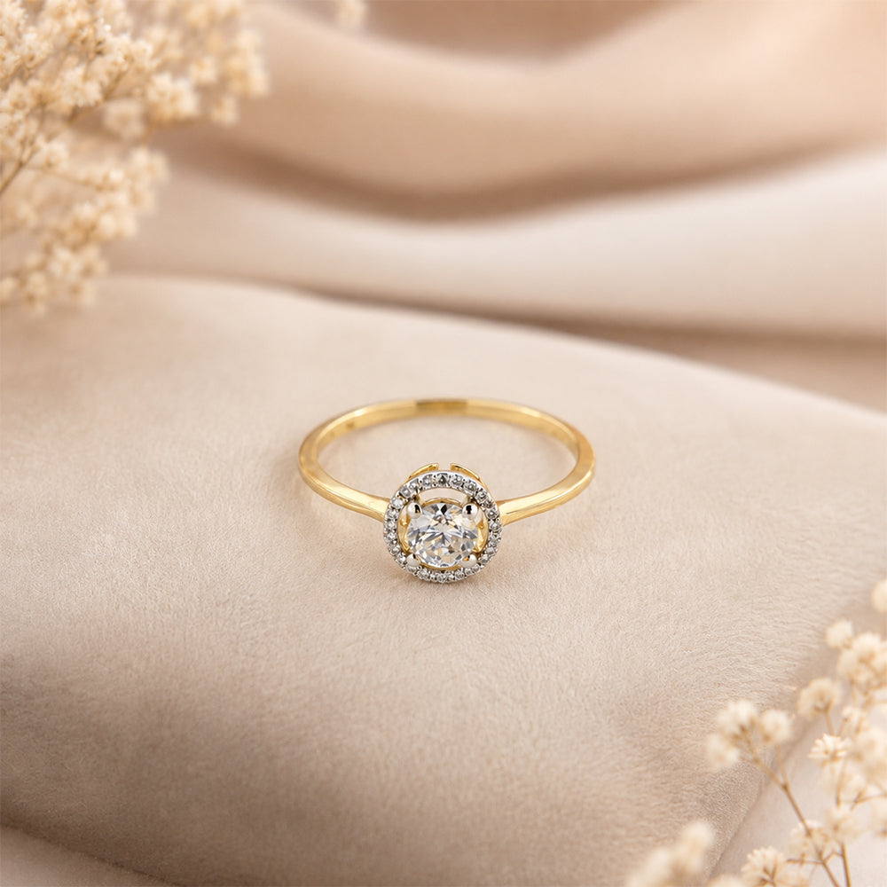 Solitaire Diamond Ring with Micro-Pavé Halo