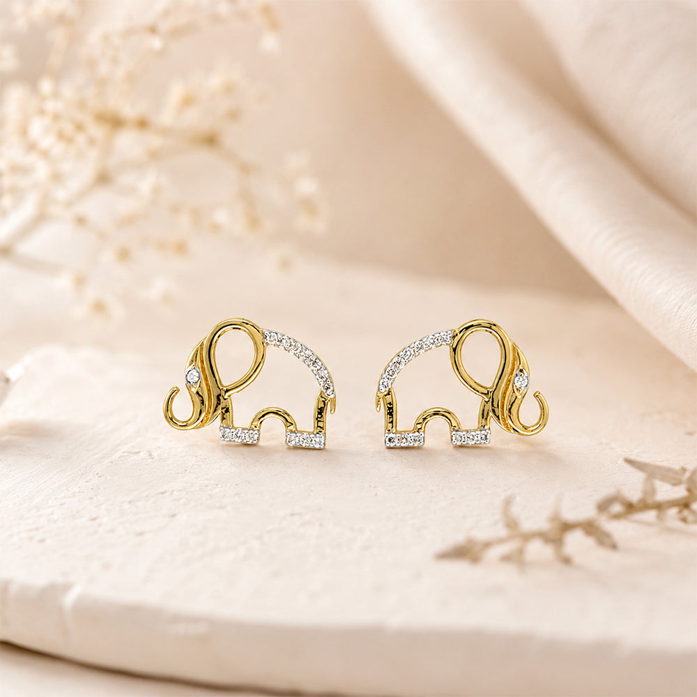 Diamond Elephant Stud Earrings