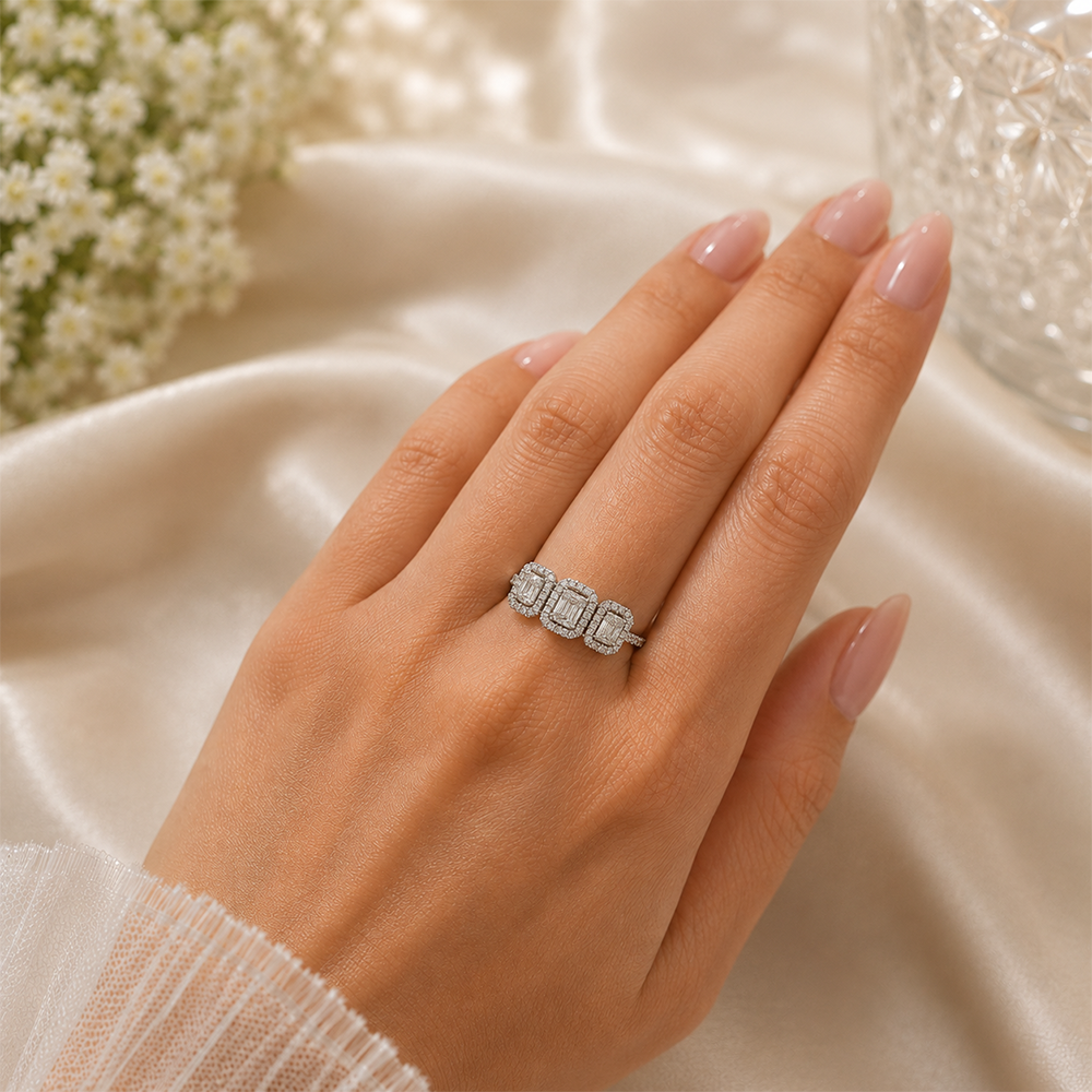 Baguette & Round Diamond Cluster Ring