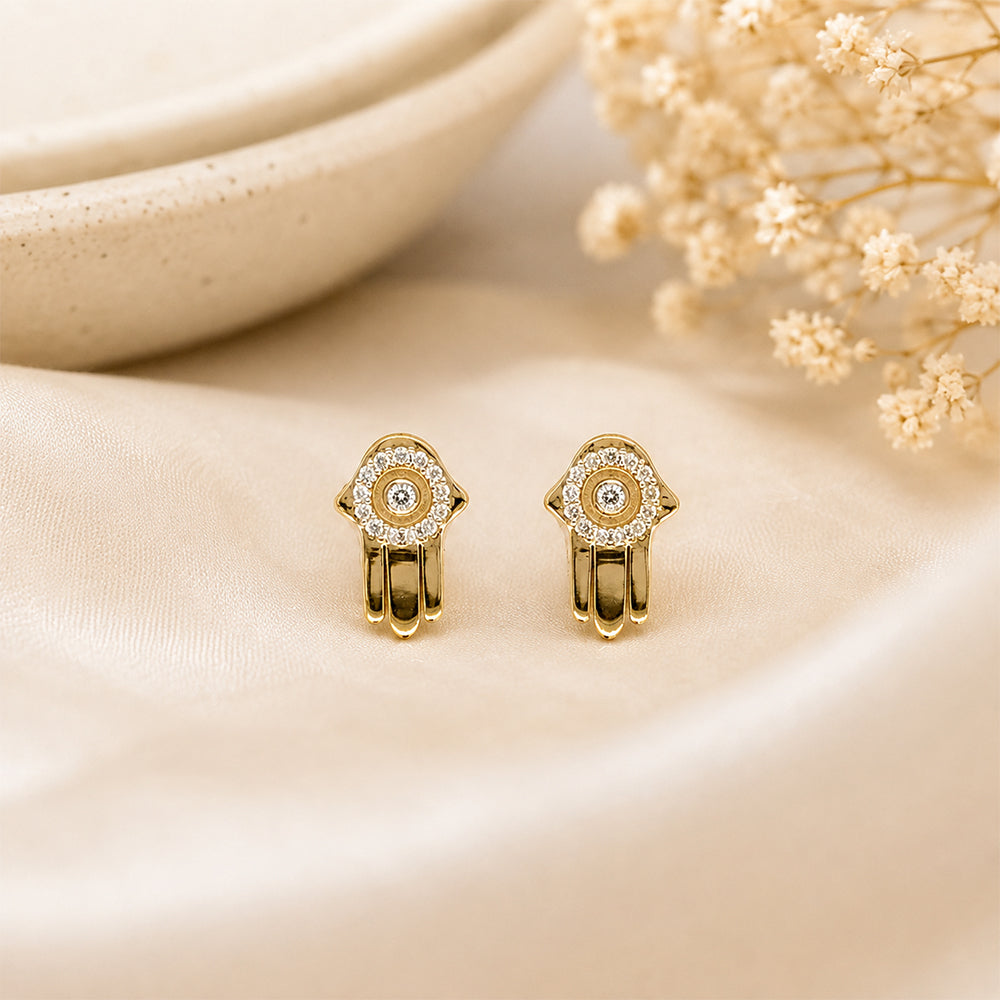 Diamond Hamsa Hand Stud Earrings