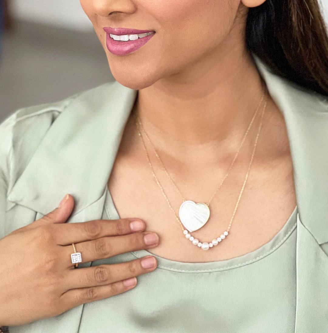 Mother of Pearls Heart Diamond Necklace