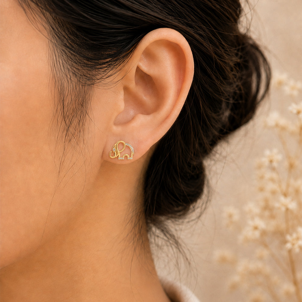 Diamond Elephant Stud Earrings