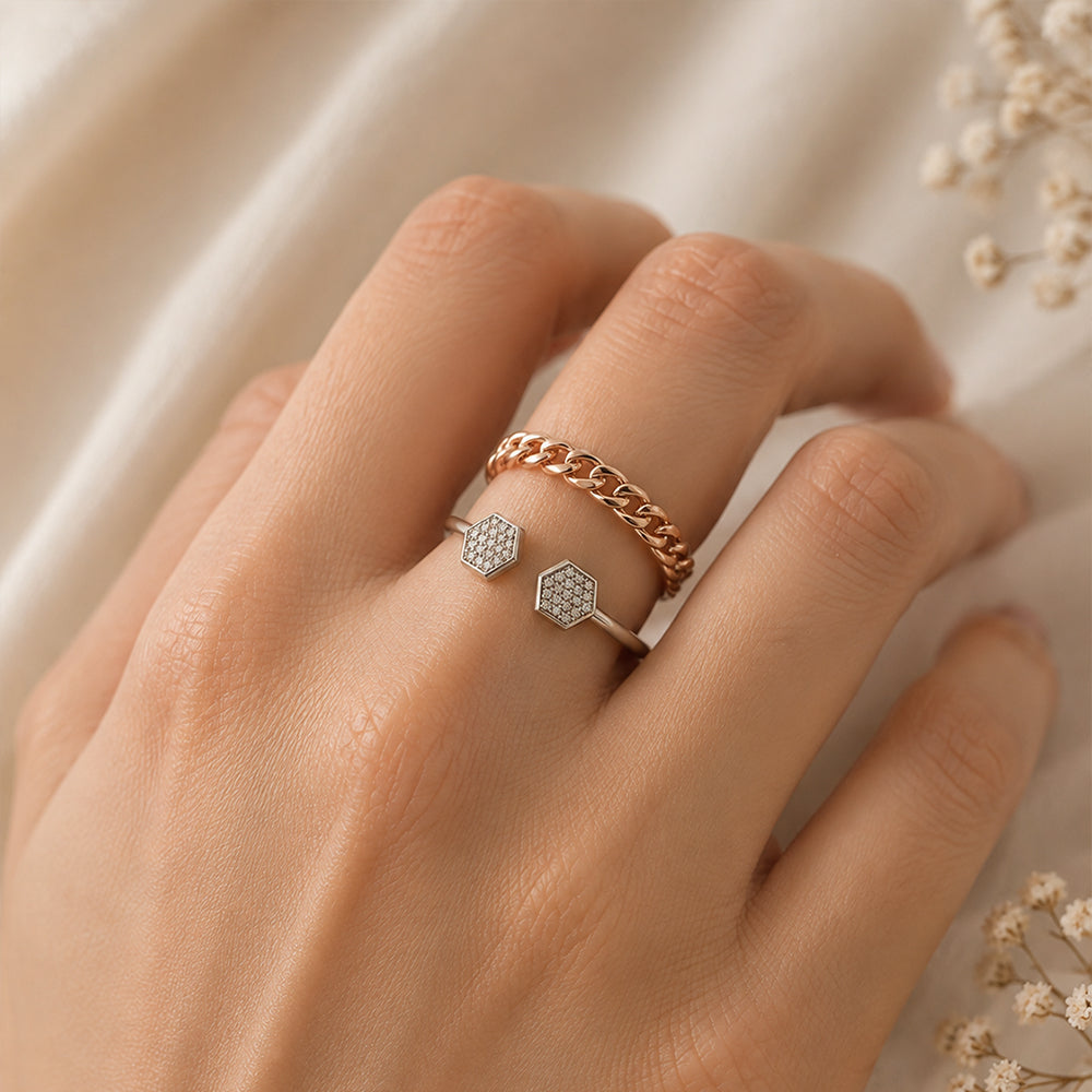 Two-Tone Diamond Hexagon & Chain Ring