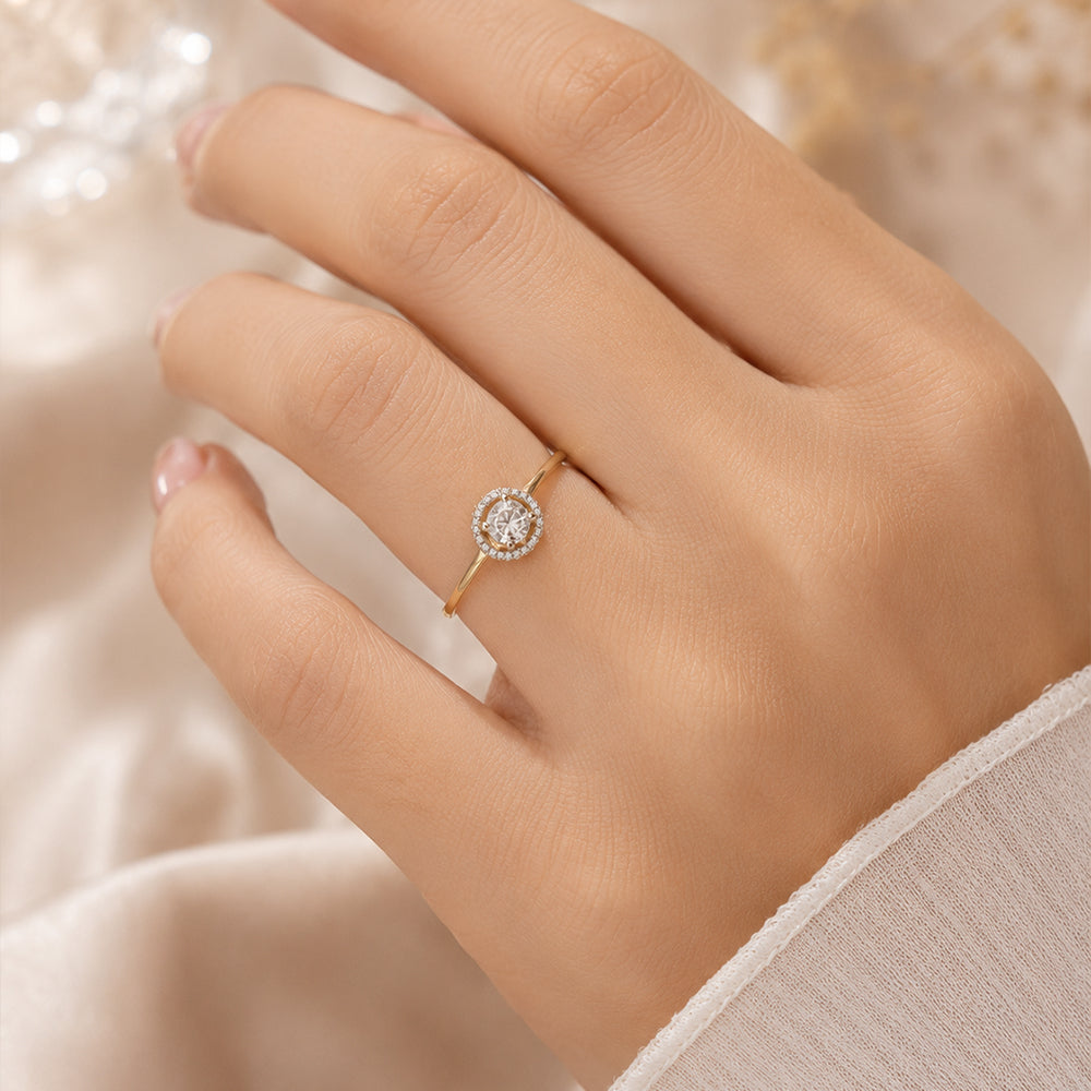 Solitaire Diamond Ring with Micro-Pavé Halo