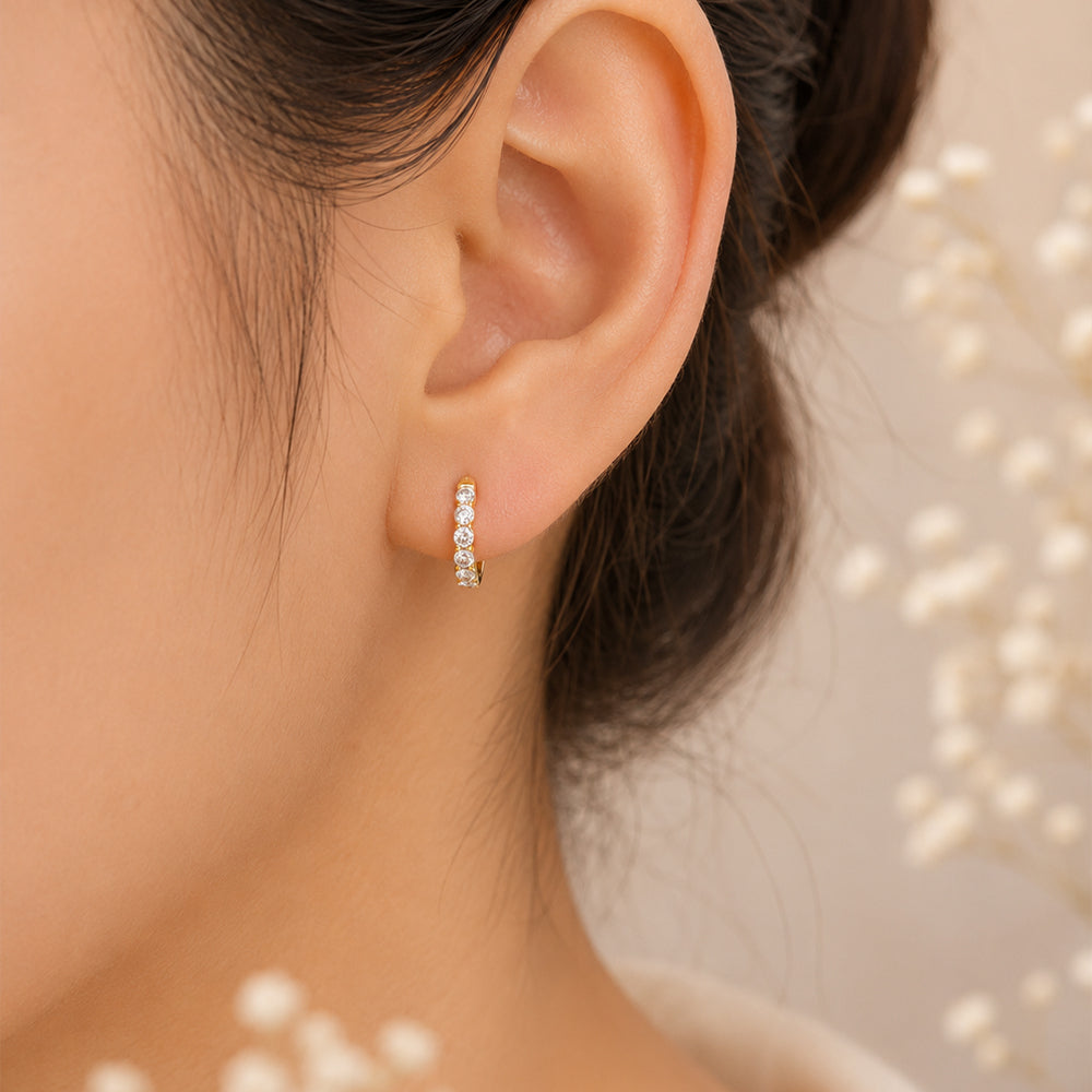 Bezel Huggie Hoop Earring