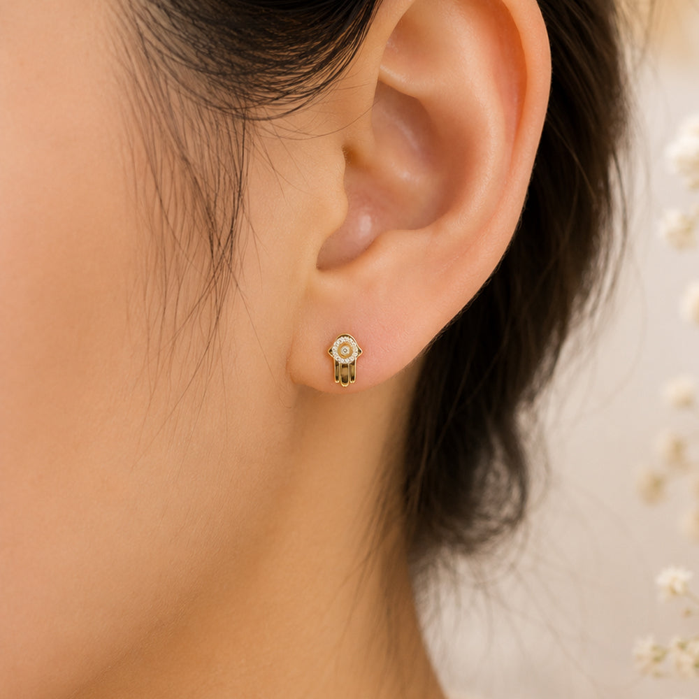Diamond Hamsa Hand Stud Earrings