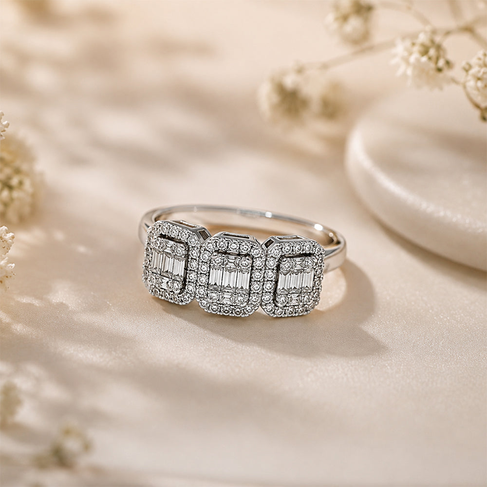 Baguette & Round Diamond Cluster Ring