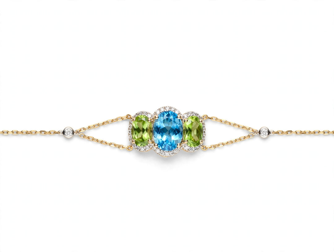 Three Stone Gem Chain Bracelet