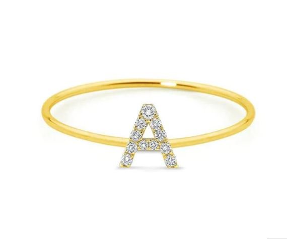 Gold Mini A Letter Diamond Ring