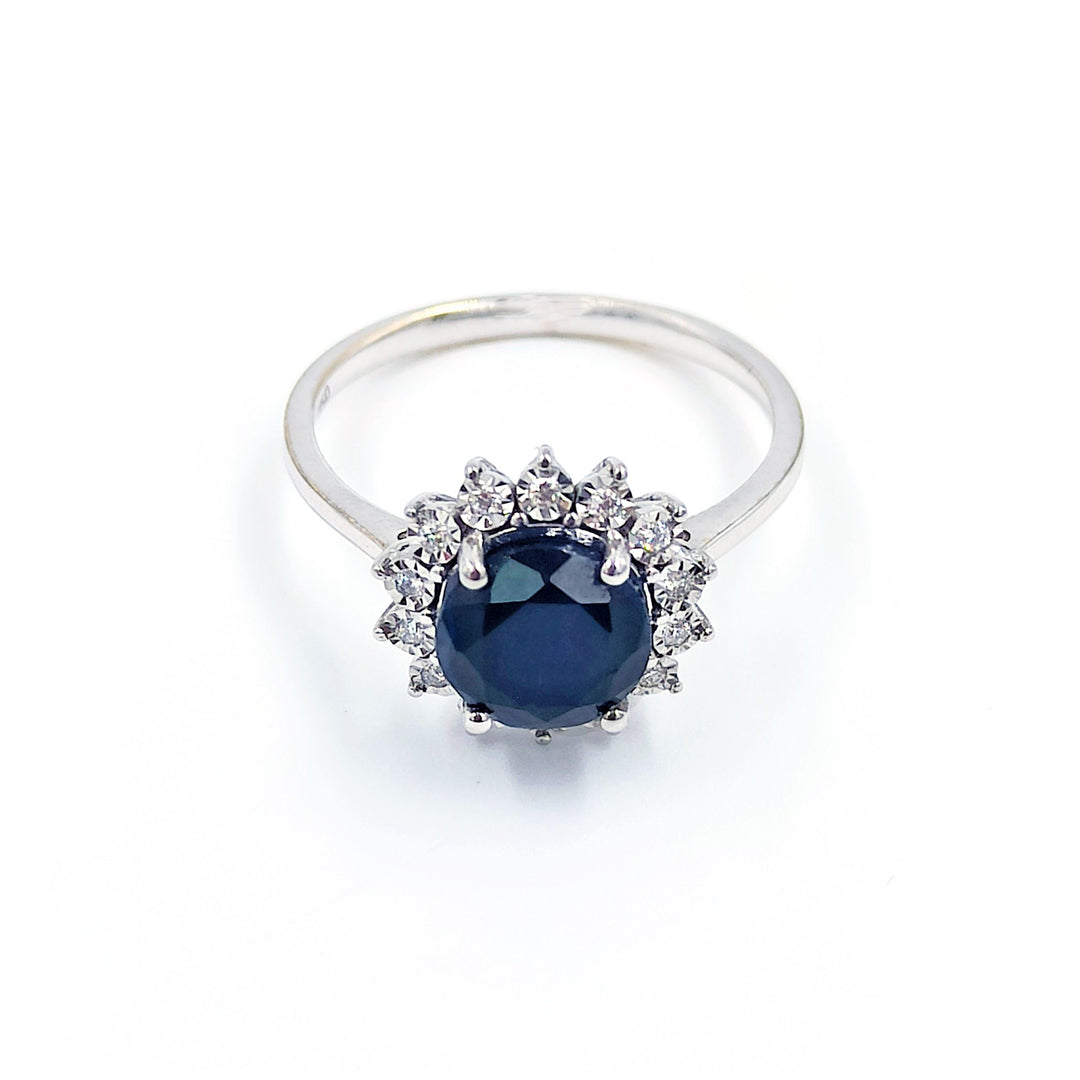 Round Blue Sapphire and Diamond Ring