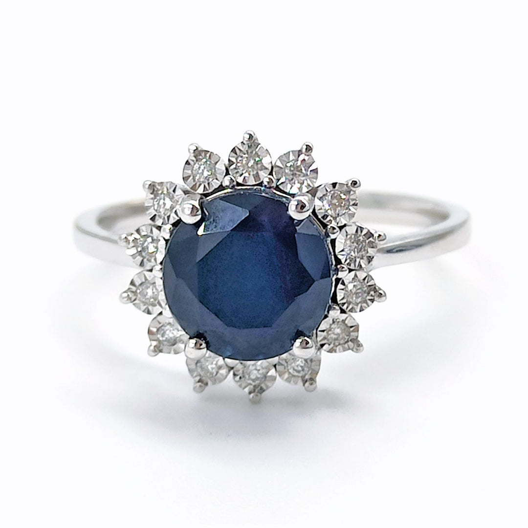 Round Blue Sapphire and Diamond Ring