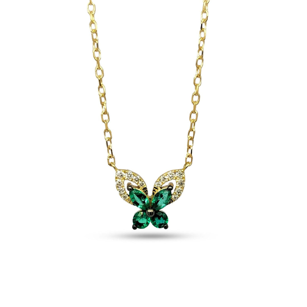 Emerald Butterfly Daimond Pendant Necklace