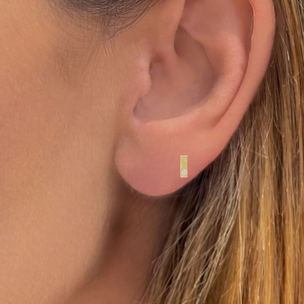 Yellow Gold Rectangle Bar Stud Earrings