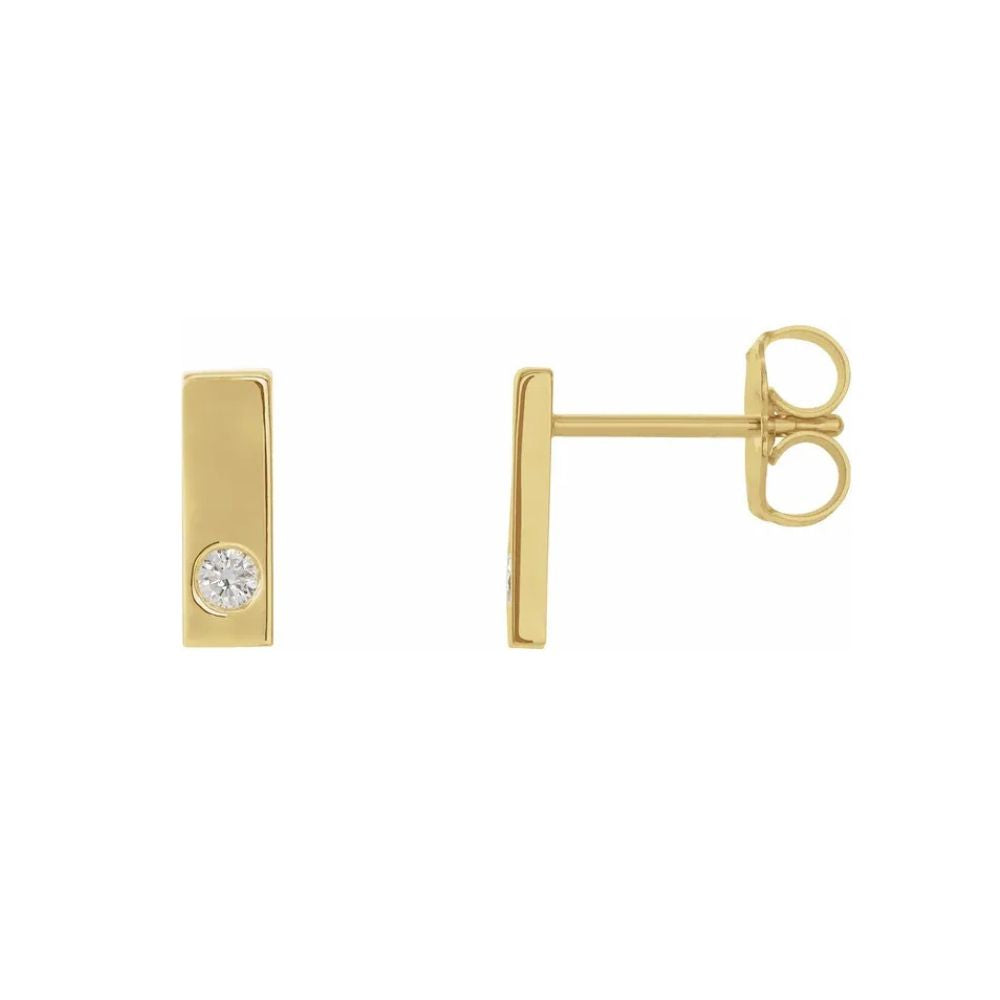 Yellow Gold Rectangle Bar Stud Earrings