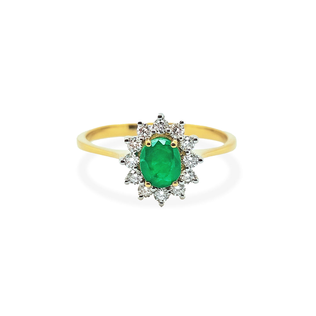 Oval Emerald Diamond Halo Ring