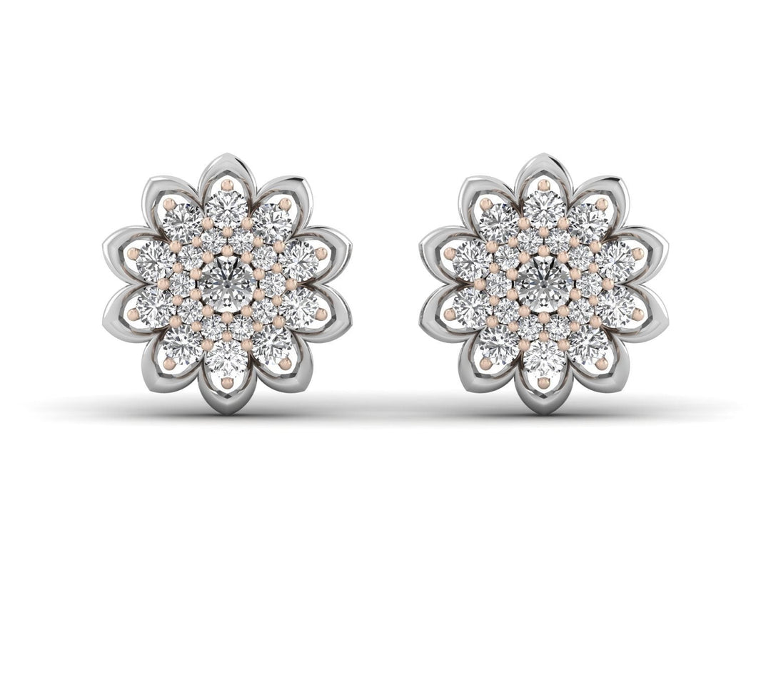 Fleur Double Tone 18k Diamond Studs