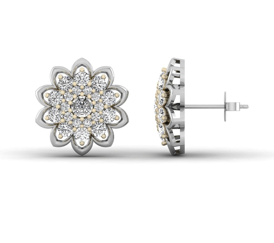 Fleur Double Tone 18k Diamond Studs