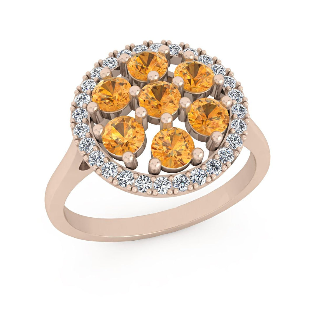 Fire Citrine and Diamond Halo Ring