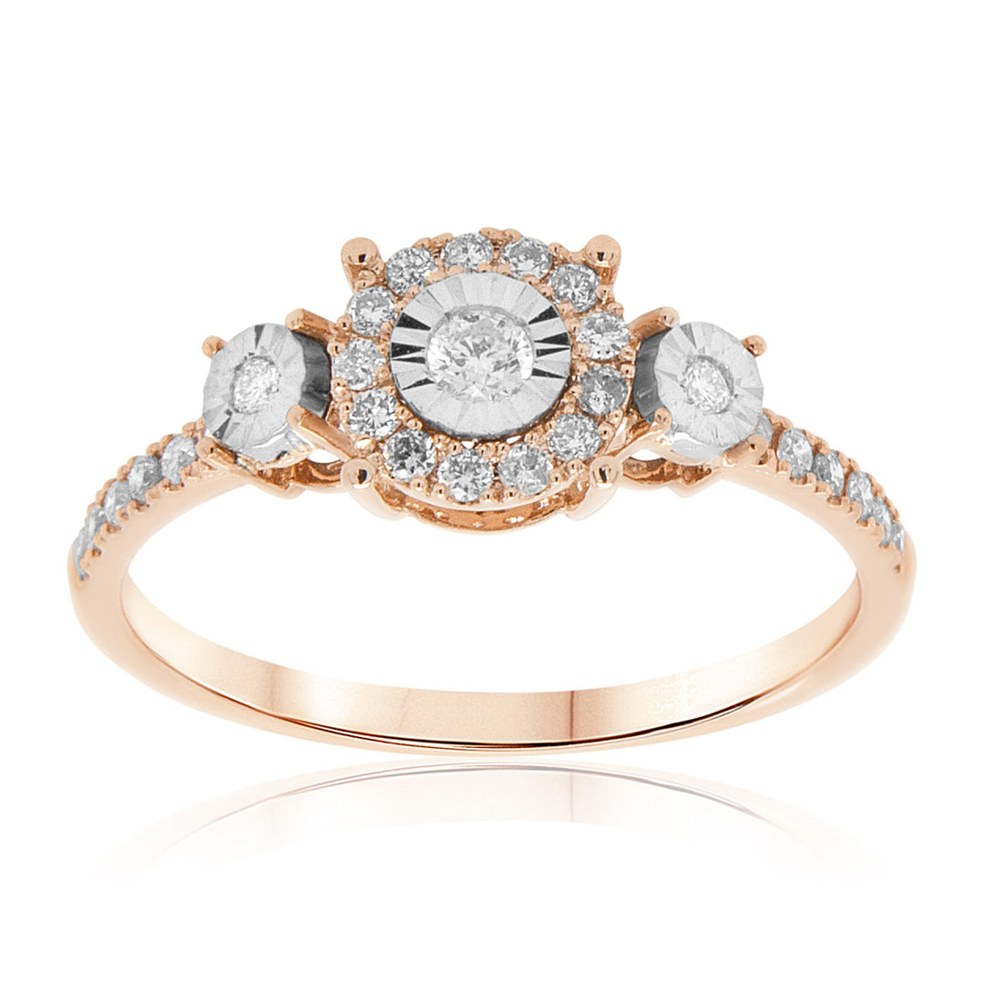 Halo Triple Diamond Miracle Plate Ring