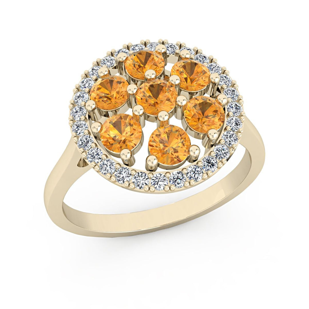 Fire Citrine and Diamond Halo Ring