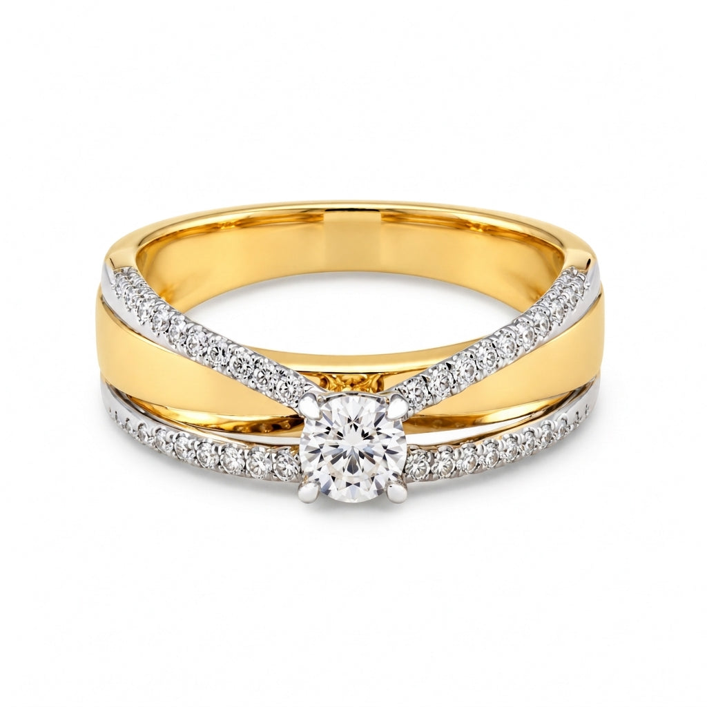 Two-Tone Gold Diamond Crossover Ring