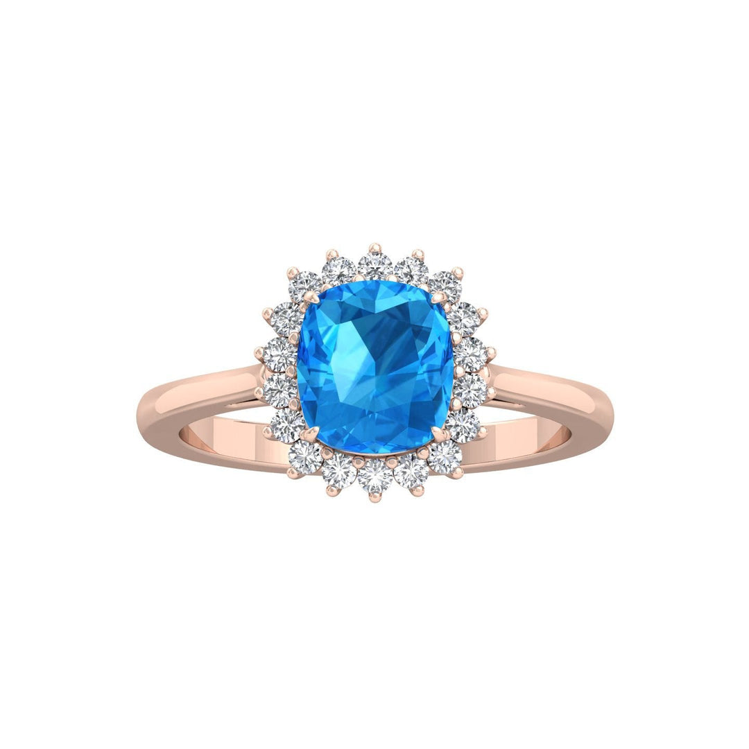 Blue Topaz Diamond Halo Ring