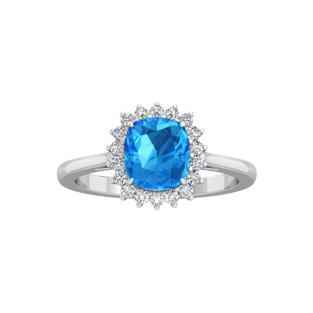 Blue Topaz Diamond Halo Ring