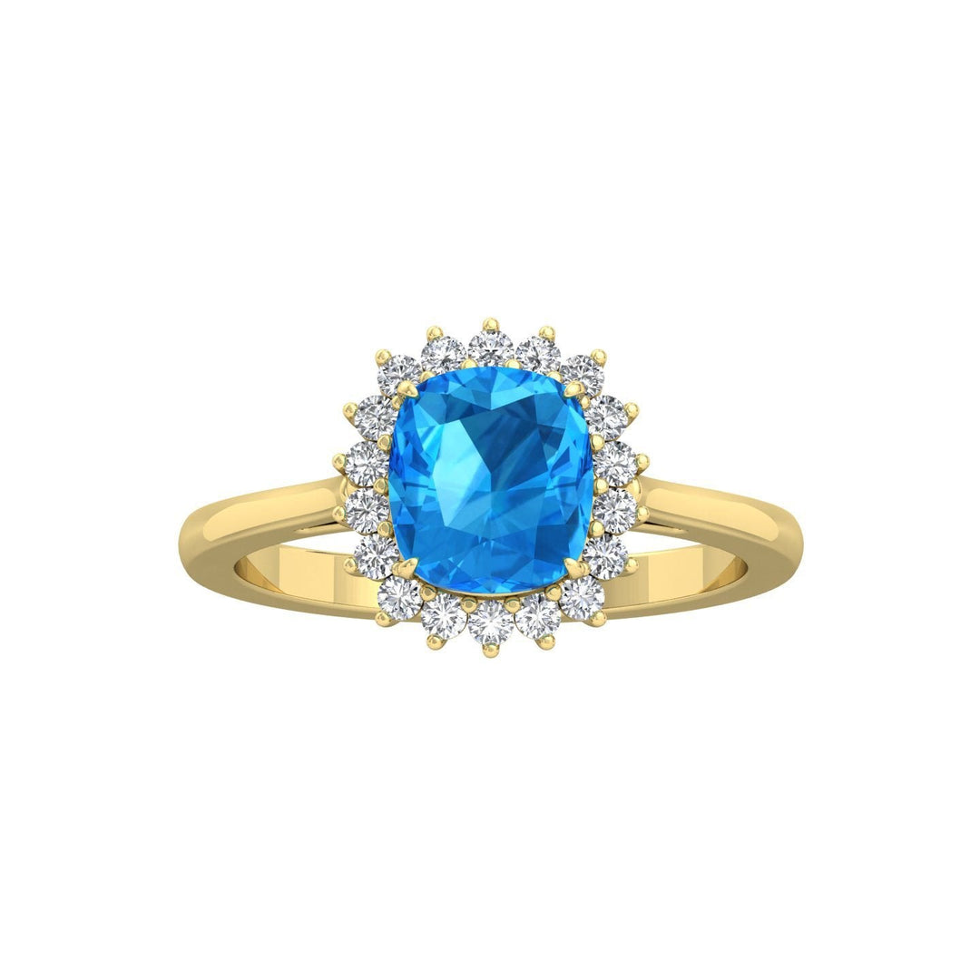 Blue Topaz Diamond Halo Ring