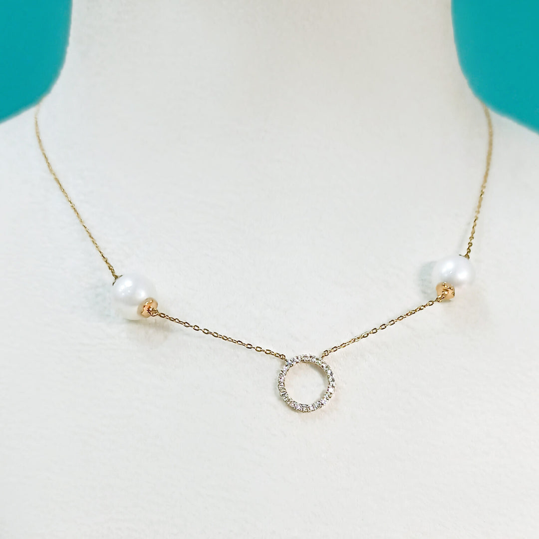 Elegant Diamond Halo Pearl Pendant Necklace