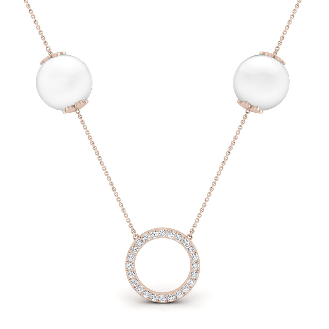 Elegant Diamond Halo Pearl Pendant Necklace