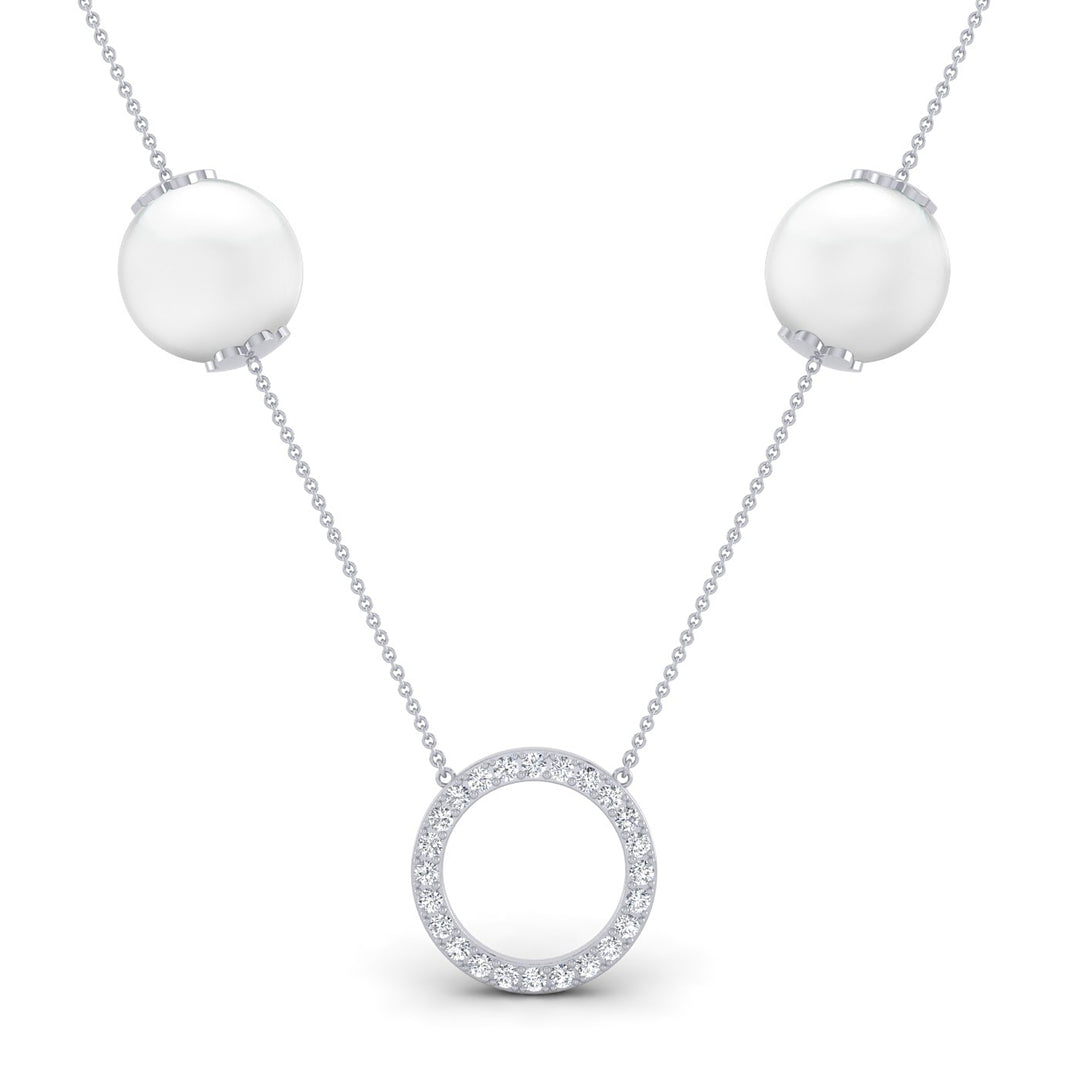 Elegant Diamond Halo Pearl Pendant Necklace