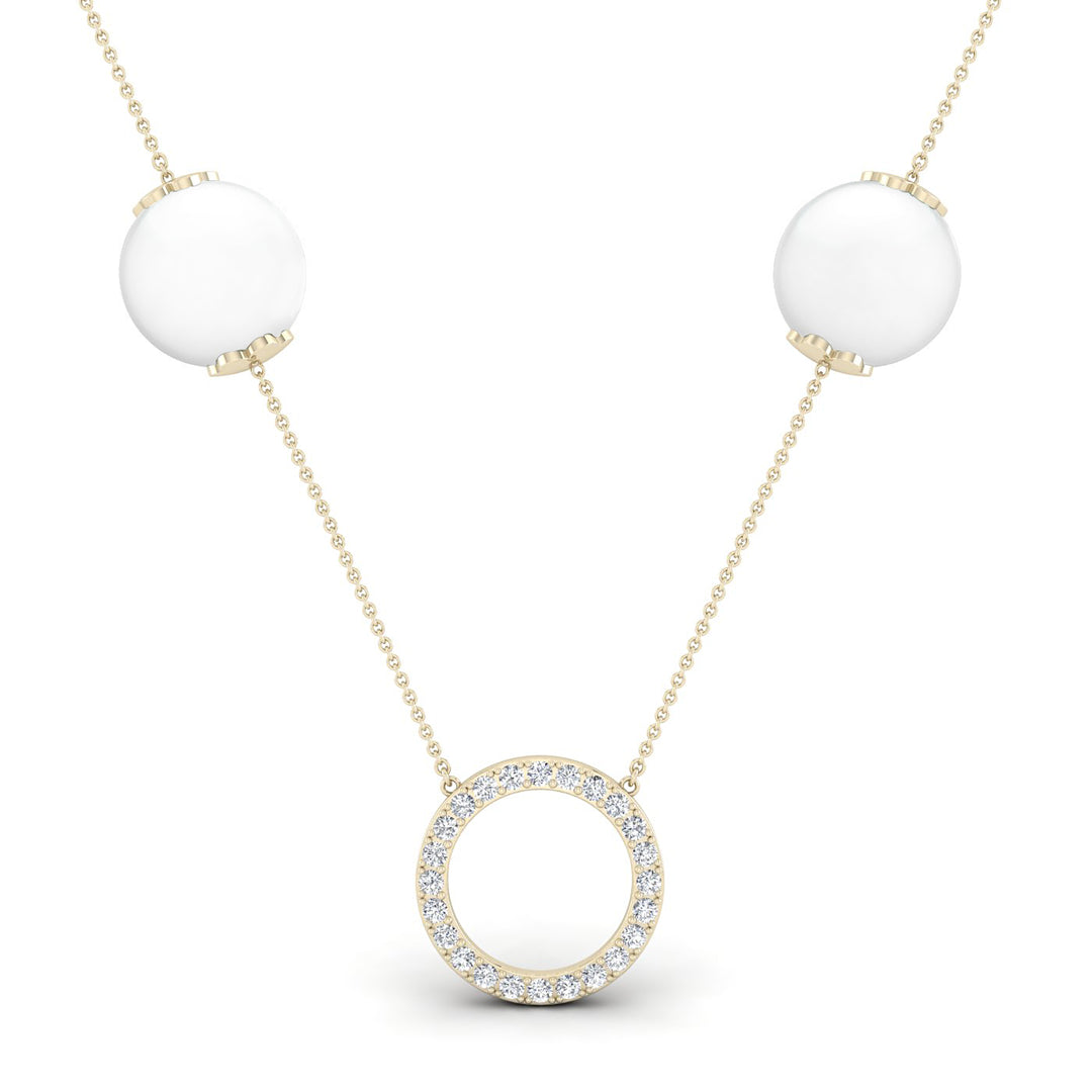 Elegant Diamond Halo Pearl Pendant Necklace