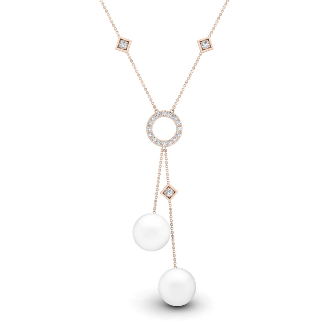 Diamond Halo Pearl String Y Necklace